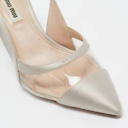 Miu Miu Grey Satin and PVC Crystal Embellished Slingback Pumps Size 37.5