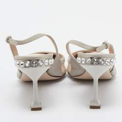 Miu Miu Grey Satin and PVC Crystal Embellished Slingback Pumps Size 37.5