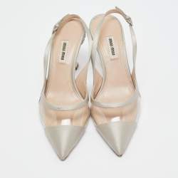 Miu Miu Grey Satin and PVC Crystal Embellished Slingback Pumps Size 37.5