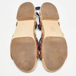 Miu Miu Blue Suede Crystal Embellished Strappy Flat Sandals Size 40