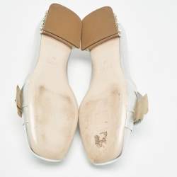Miu Miu Silver Leather Bow Crystal Embellished Loafers Size 38