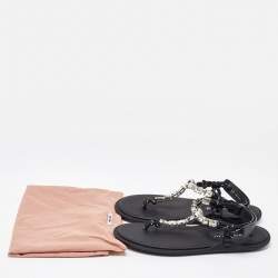 Miu Miu Black Cord Crystal Embellished Thong Sandals Size 37