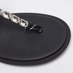 Miu Miu Black Cord Crystal Embellished Thong Sandals Size 37