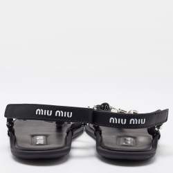 Miu Miu Black Cord Crystal Embellished Thong Sandals Size 37