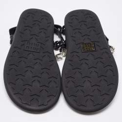 Miu Miu Black Cord Crystal Embellished Thong Sandals Size 37