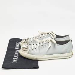 Miu Miu Grey Satin Crystal Embellished Cap Toe Lace Up Sneaker Size 37