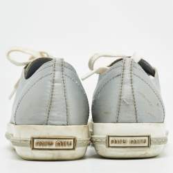 Miu Miu Grey Satin Crystal Embellished Cap Toe Lace Up Sneaker Size 37