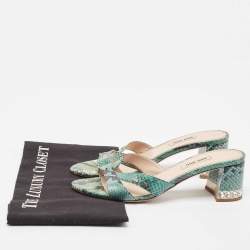 Miu Miu Green/Black Embossed Python Crystal Embellished Slide Sandals Size 37