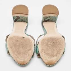 Miu Miu Green/Black Embossed Python Crystal Embellished Slide Sandals Size 37