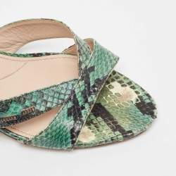 Miu Miu Green/Black Embossed Python Crystal Embellished Slide Sandals Size 37