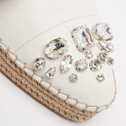 Miu Miu White Leather Crystal Embellished Espadrille Loafers Size 39 