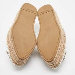 Miu Miu White Leather Crystal Embellished Espadrille Loafers Size 39 