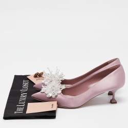 Pre Owned Miu Miu Purple Satin Crystal Embellished Pointed Toe Pumps Size 37