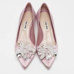 Pre Owned Miu Miu Purple Satin Crystal Embellished Pointed Toe Pumps Size 37