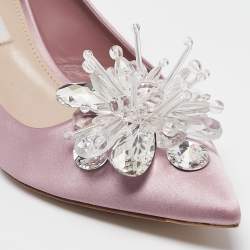 Pre Owned Miu Miu Purple Satin Crystal Embellished Pointed Toe Pumps Size 37