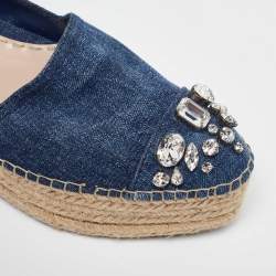Miu Miu Blue Denim Crystal Embellished Cap Toe Platform Espadrilles Size 38