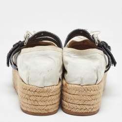 Miu Miu White/Black Leather Mary Jane Bow Platform Espadrille Ballet Flats Size 38.5