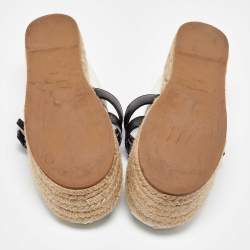 Miu Miu White/Black Leather Mary Jane Bow Platform Espadrille Ballet Flats Size 38.5