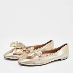Miu Miu Gold Leather Bow Loafers Size 38.5
