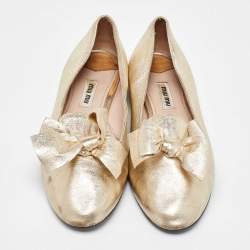 Miu Miu Gold Leather Bow Loafers Size 38.5