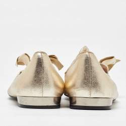 Miu Miu Gold Leather Bow Loafers Size 38.5