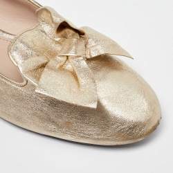 Miu Miu Gold Leather Bow Loafers Size 38.5