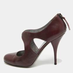 Pre Owned Miu Miu Plum Leather Cut Out Round Toe Pumps Size 37