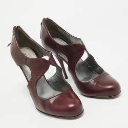 Pre Owned Miu Miu Plum Leather Cut Out Round Toe Pumps Size 37