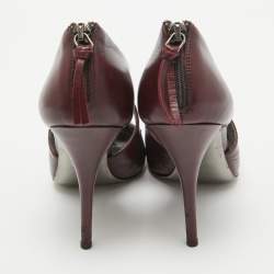 Pre Owned Miu Miu Plum Leather Cut Out Round Toe Pumps Size 37