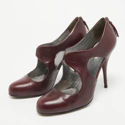 Pre Owned Miu Miu Plum Leather Cut Out Round Toe Pumps Size 37