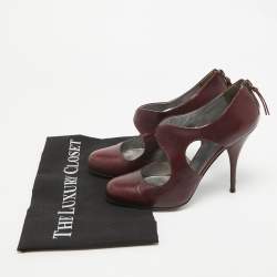 Pre Owned Miu Miu Plum Leather Cut Out Round Toe Pumps Size 37