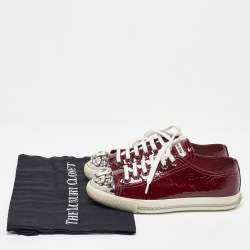 Pre Owned Miu Miu Burgundy Patent Leather Crystal Cap Toe Sneakers Size 37