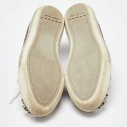 Pre Owned Miu Miu Burgundy Patent Leather Crystal Cap Toe Sneakers Size 37