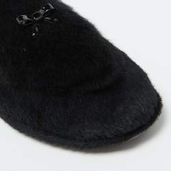 Miu Miu Black Faux Fur Smoking Slippers 37.5
