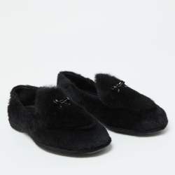 Miu Miu Black Faux Fur Smoking Slippers 37.5