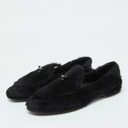 Miu Miu Black Faux Fur Smoking Slippers 37.5