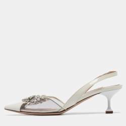 Miu Miu White/Transparent  Patent Leather and PVC Crystal Embellished Pumps Size 39.5