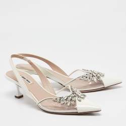 Miu Miu White/Transparent  Patent Leather and PVC Crystal Embellished Pumps Size 39.5