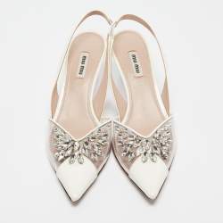 Miu Miu White/Transparent  Patent Leather and PVC Crystal Embellished Pumps Size 39.5