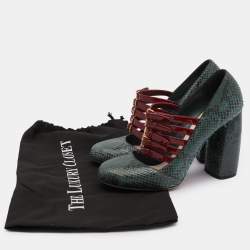 Miu Miu Green/Red Python and Patent Leather Mary Jane Pumps Size 39.5