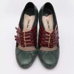 Miu Miu Green/Red Python and Patent Leather Mary Jane Pumps Size 39.5