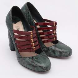 Miu Miu Green/Red Python and Patent Leather Mary Jane Pumps Size 39.5