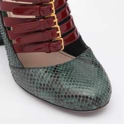 Miu Miu Green/Red Python and Patent Leather Mary Jane Pumps Size 39.5