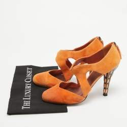 Miu Miu Orange Suede Crystal Embellished Cut Out Pumps Size 40