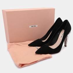 Miu Miu Black Suede Embellished Heel Pointed Toe Pumps Size 36.5