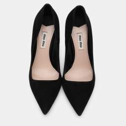 Miu Miu Black Suede Embellished Heel Pointed Toe Pumps Size 36.5