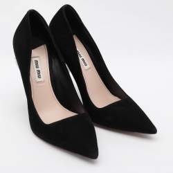 Miu Miu Black Suede Embellished Heel Pointed Toe Pumps Size 36.5
