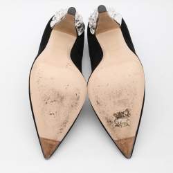 Miu Miu Black Suede Embellished Heel Pointed Toe Pumps Size 36.5