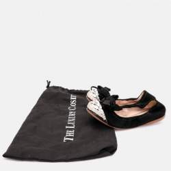 Miu Miu Black Suede Embellished Cap Toe Scrunch Ballet Flats Size 35