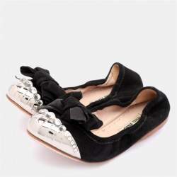 Miu Miu Black Suede Embellished Cap Toe Scrunch Ballet Flats Size 35